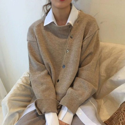 Women's Cardigan Sweater Long Sleeve Ribbed Cuffs - 
Fashinoza