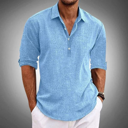 Men's Long Sleeve Polo Shirt Button Front - Fashinoza