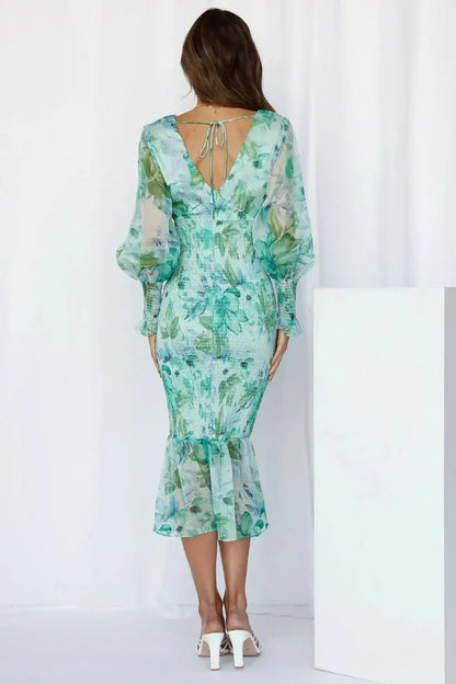 Women's Floral Evening Dress Flowy Draped