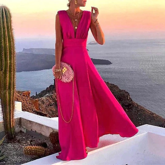 Women's Floral Maxi Dress Sleeveless Deep V-Neck