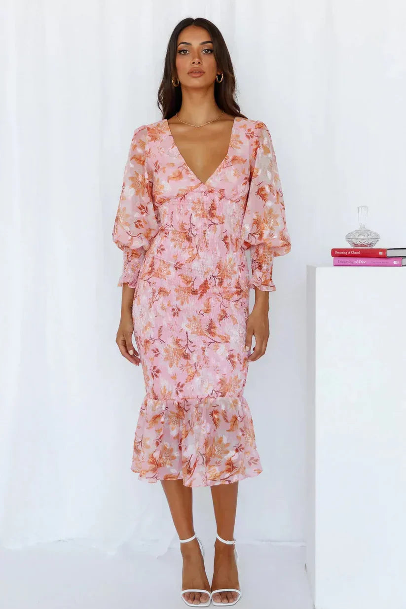 Women's Floral Evening Dress Flowy Draped