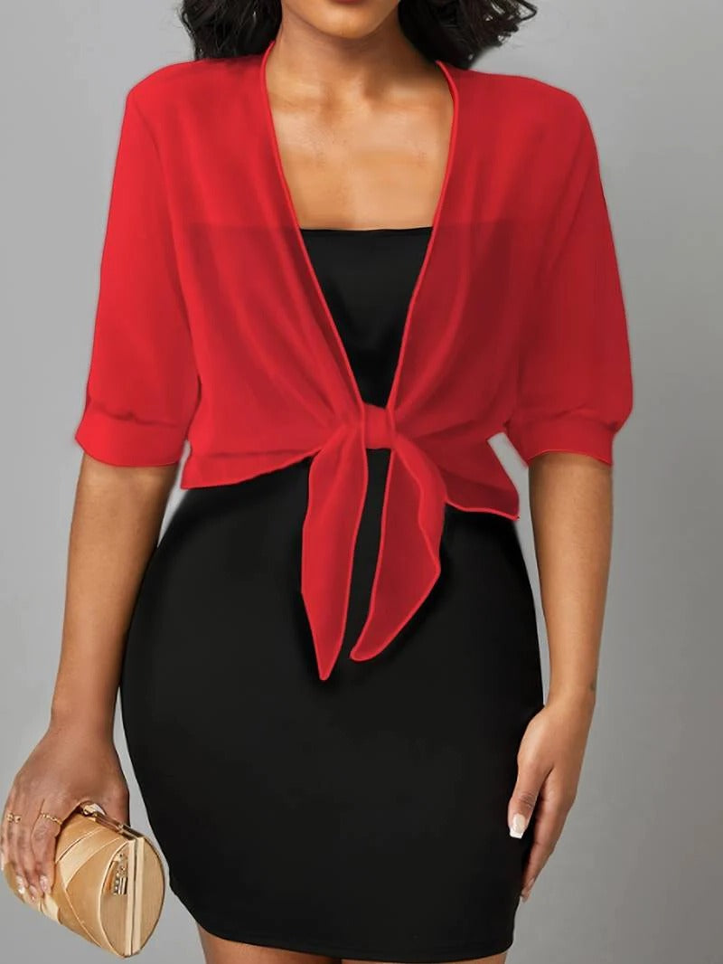 Women's Sheer Blouse 3/4 Sleeve Open Front