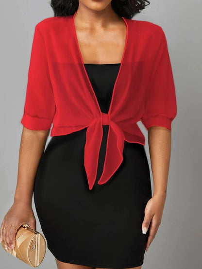 Women's Sheer Blouse 3/4 Sleeve Open Front