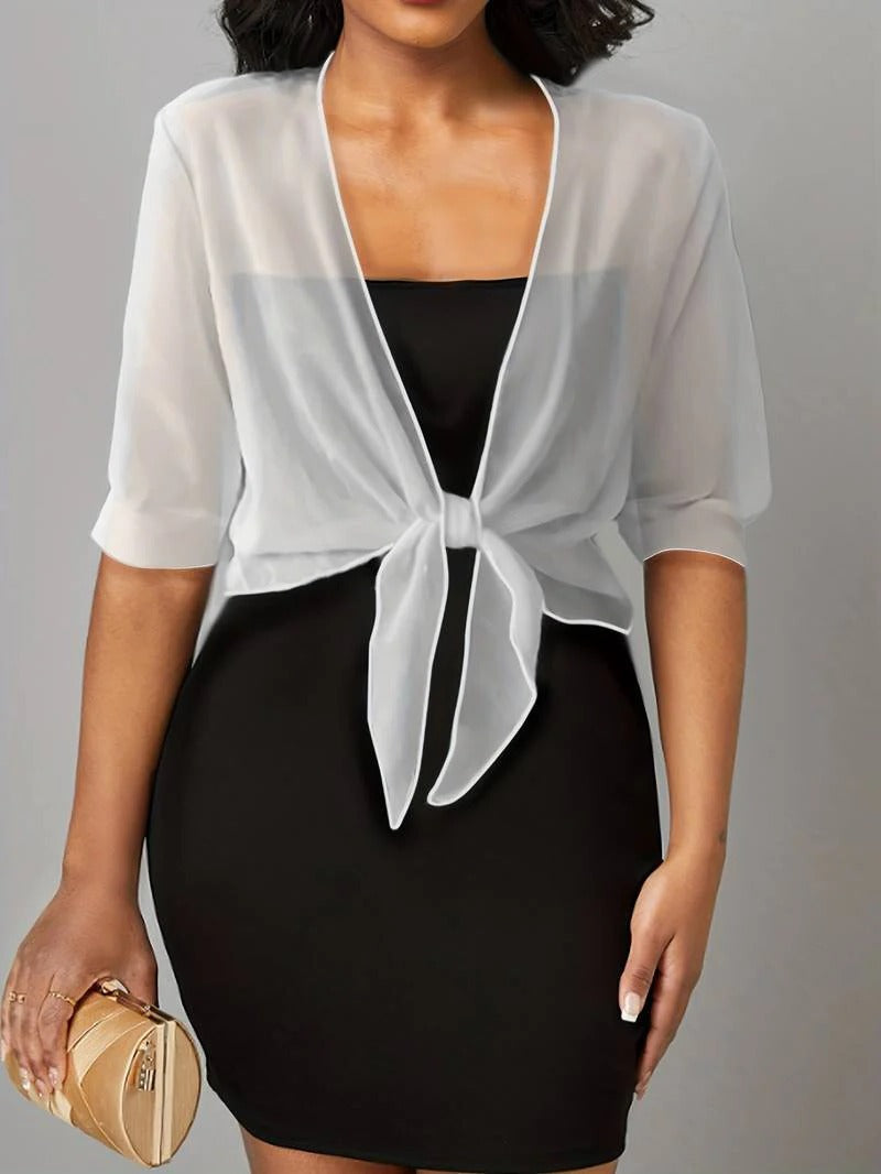 Women's Sheer Blouse 3/4 Sleeve Open Front - Fashinoza