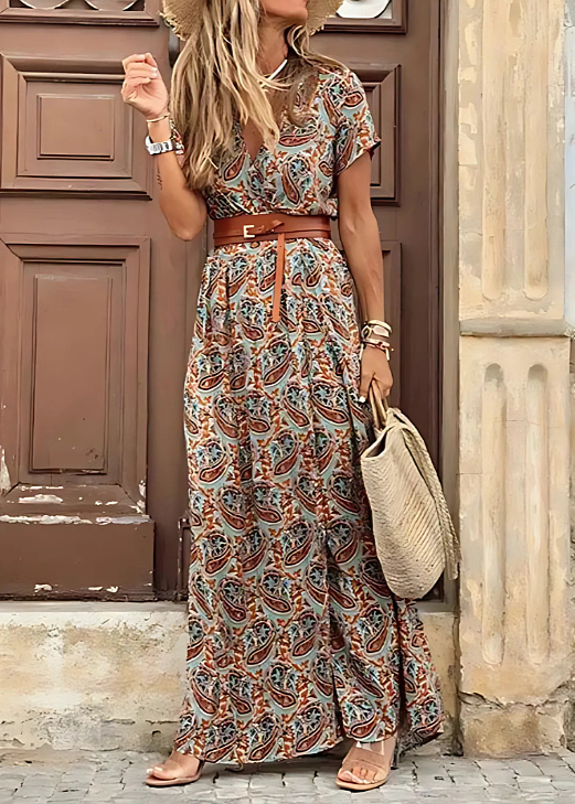 Women's Boho Maxi Dress With Belt