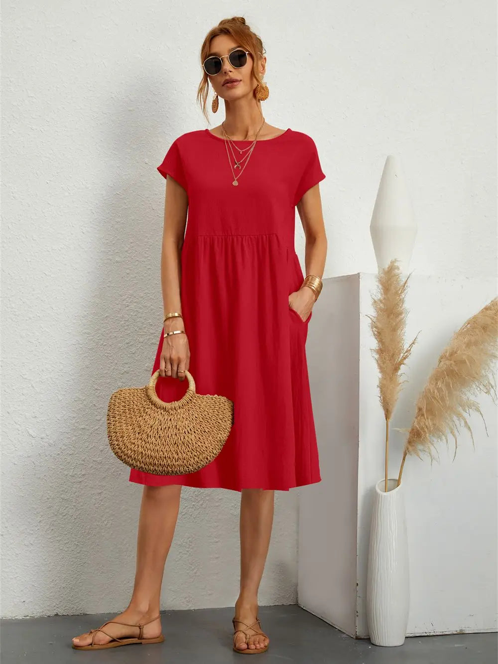 Women's Midi Dress Gathered Waist