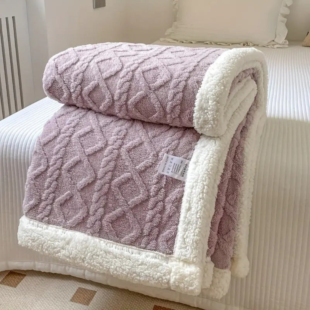 Diamond Knit Sherpa Fleece Blanket - Fashinoza