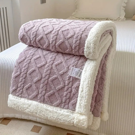 Diamond Knit Sherpa Fleece Blanket - Fashinoza