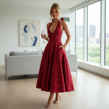 Elegant Halter Midi Gown
