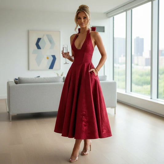 Elegant Halter Midi Gown