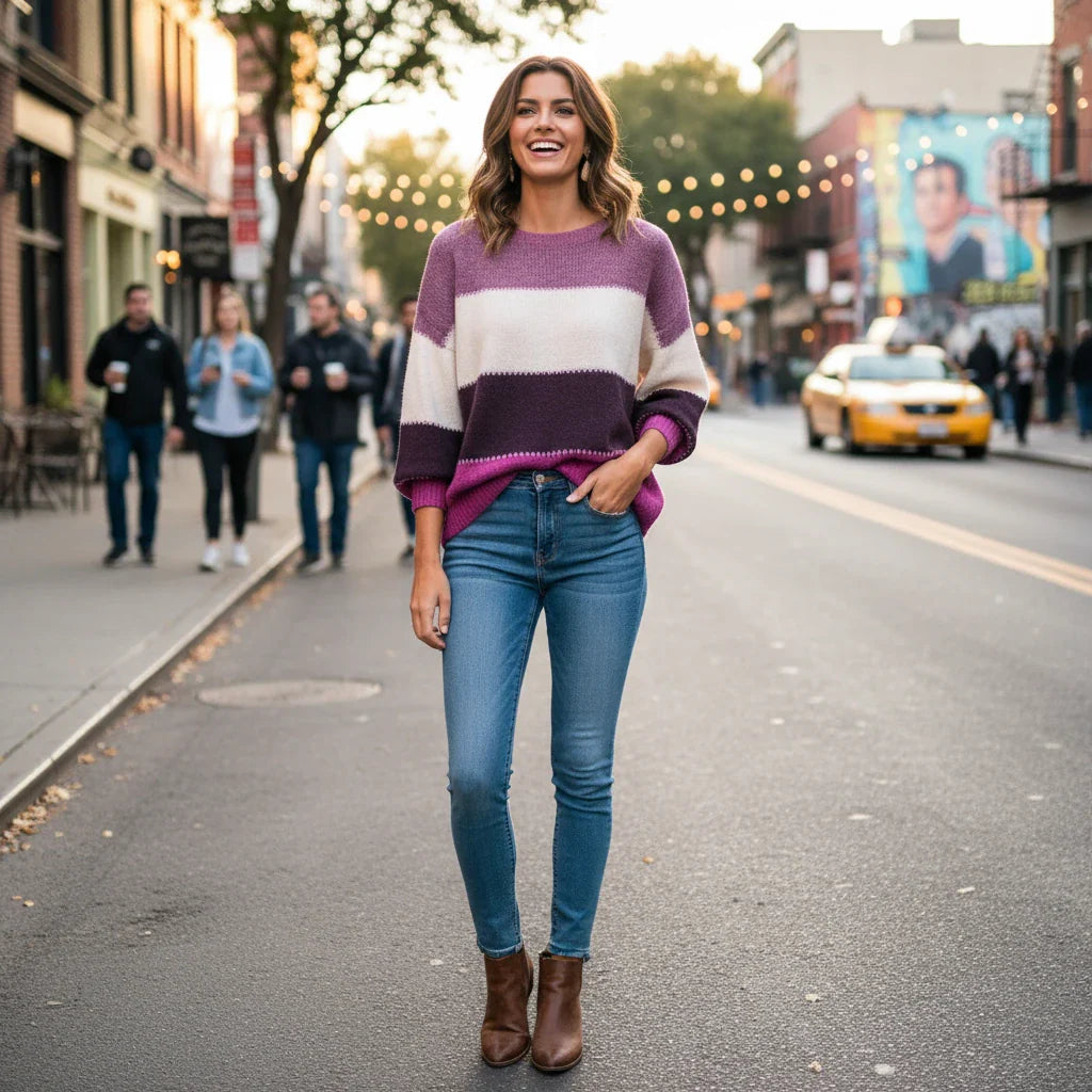 Women's Striped Colorblock Knit Sweater