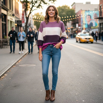 Women's Striped Colorblock Knit Sweater