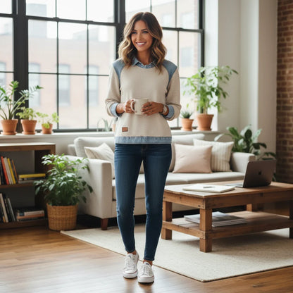Women's Denim Collar Layered Sweatshirt