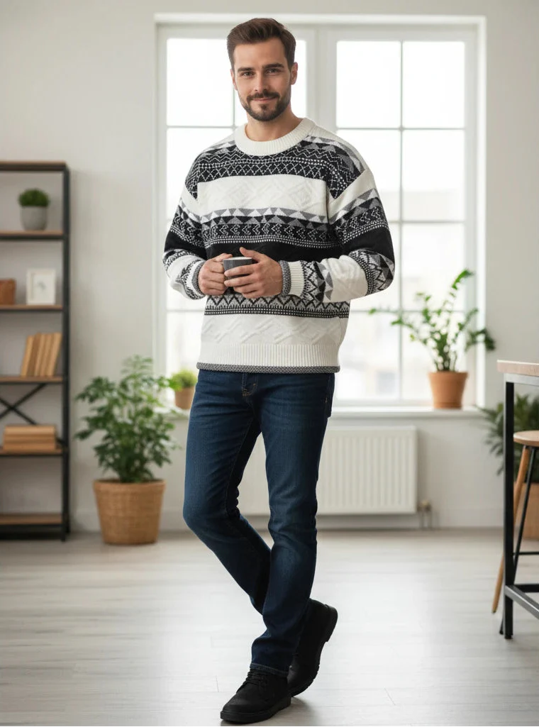 Geometric Knit Pattern Sweater