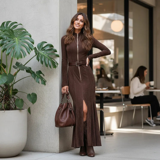 Elegant Zip-Front Slit Gown