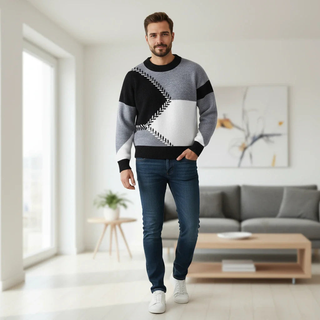 Colorblock Stitch Knit Sweater