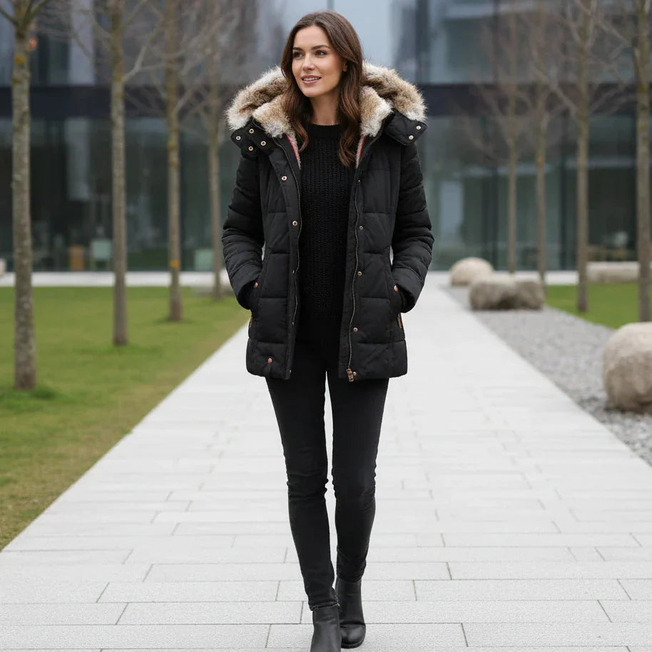 Women’s Puffer Coat with Faux Fur Hood