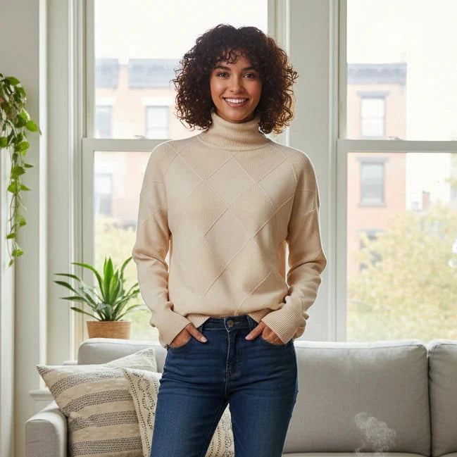 Women’s Textured Knit Turtleneck Sweater Cozy Ribbed