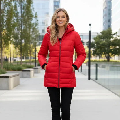 Women's Cozy Hooded Red Puffer Jacket