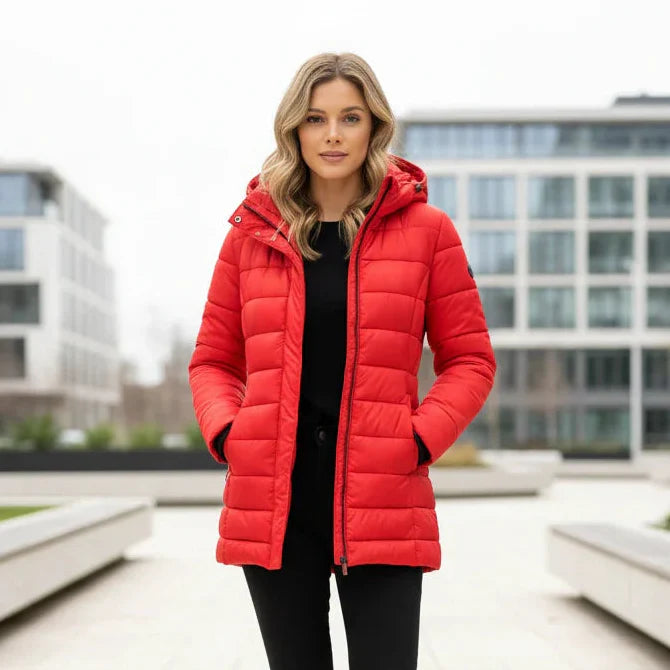 Women's Cozy Hooded Red Puffer Jacket