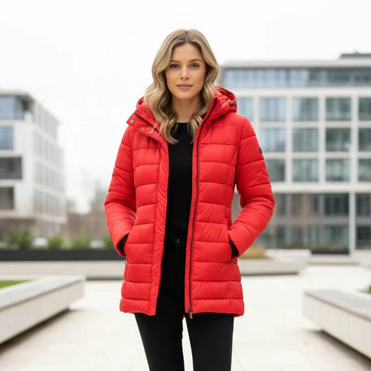 Women's Cozy Hooded Red Puffer Jacket