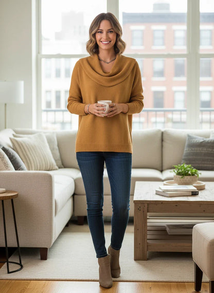 Women's Draped Cowl Neck Knit Sweater