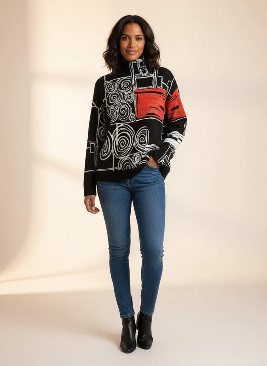 Calista | Abstract High-Neck Knit Sweater