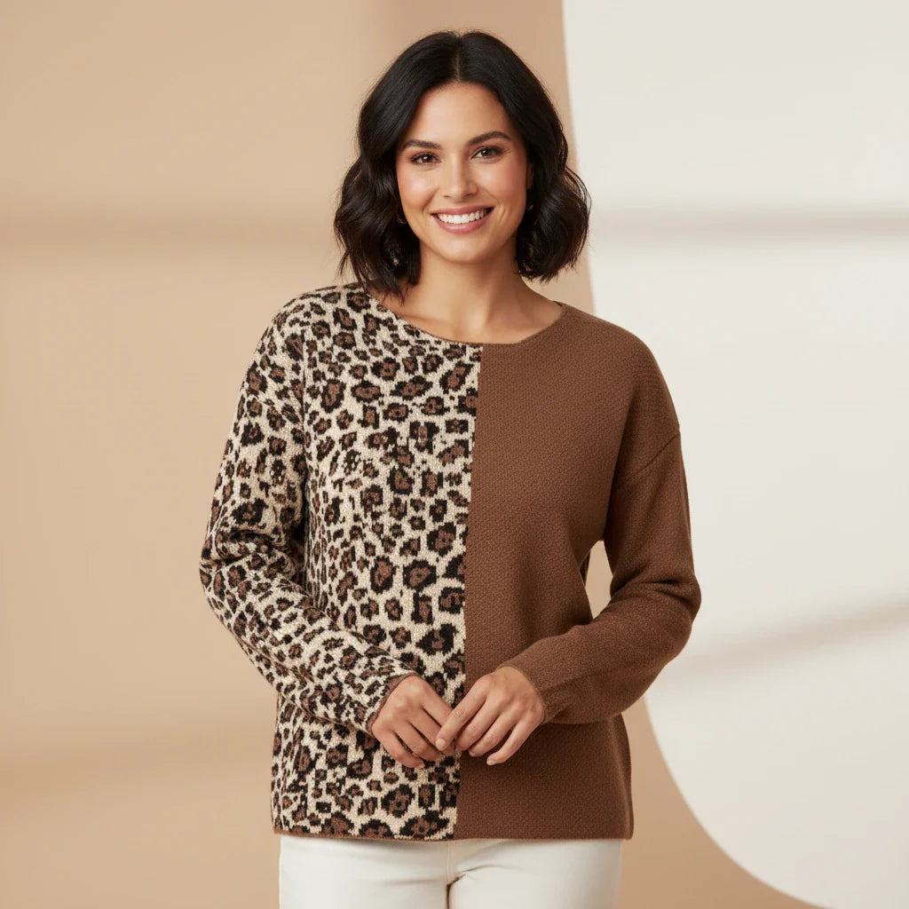 Leona | Women’s Bold Two-Tone Leopard Sweater