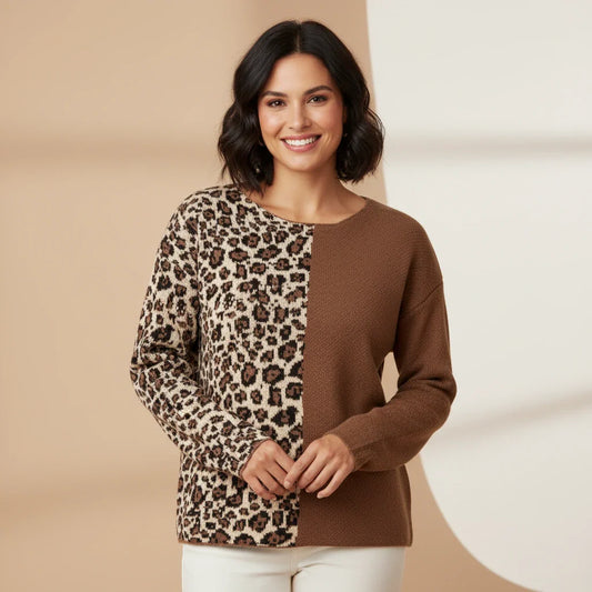 Leona | Women’s Bold Two-Tone Leopard Sweater