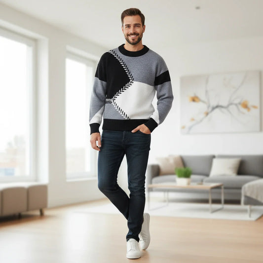 Colorblock Stitch Knit Sweater