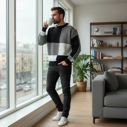 Colorblock Patch Knit Sweater
