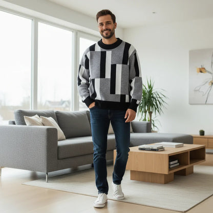 Colorblock Geometric Knit Sweater
