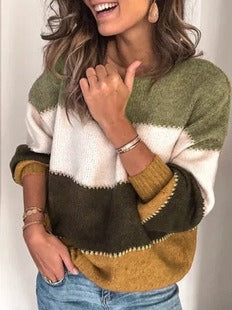 Women's Striped Pullover Sweater Cozy Long Sleeve - Fashinoza