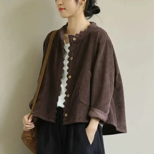 Women's Corduroy Jacket Stitch Detail - Fashinoza