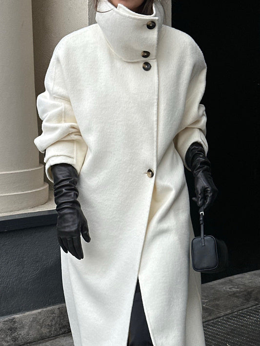 Women's Ivory Long Coat - 
Fashinoza