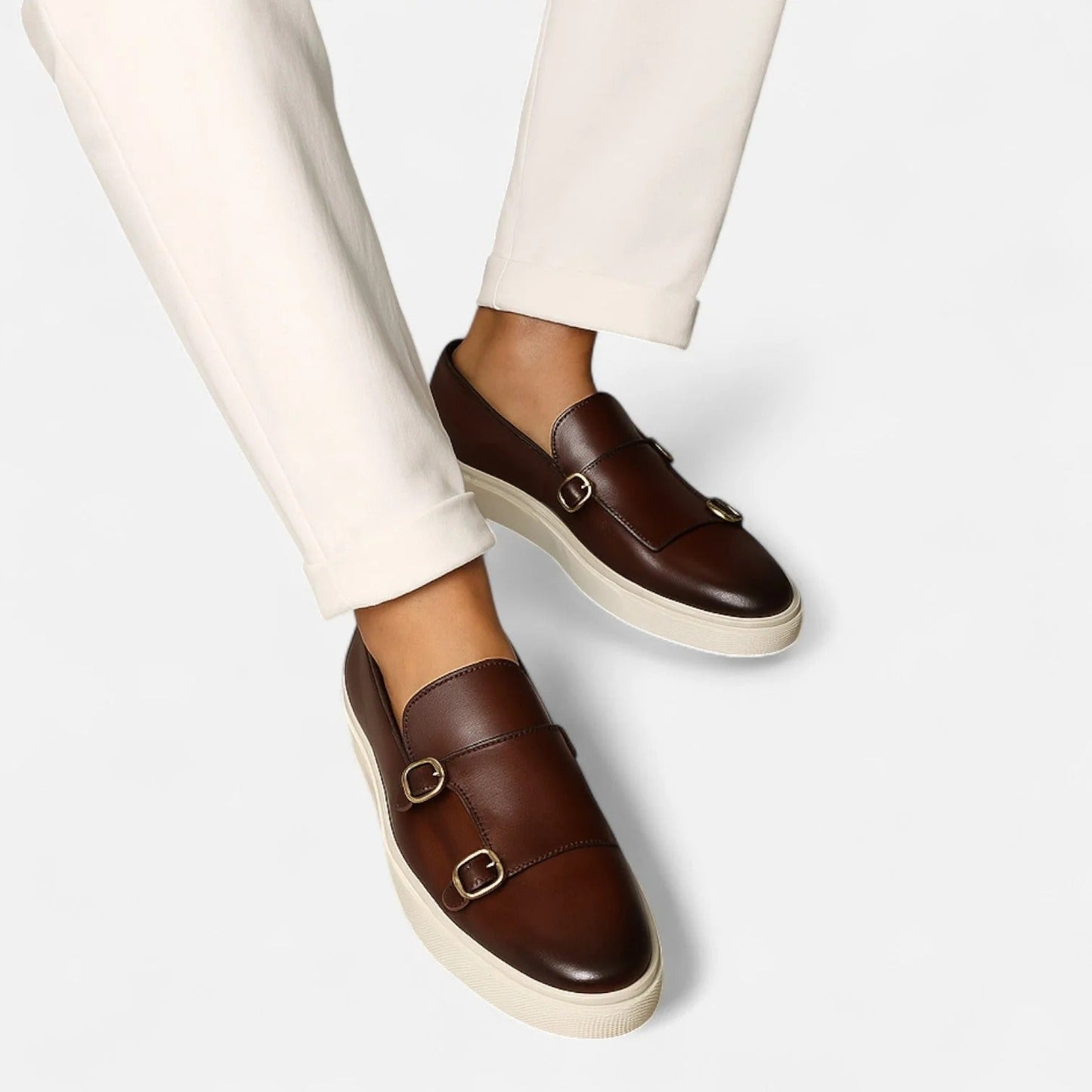 Men's Leather Double Monk Strap Loafers