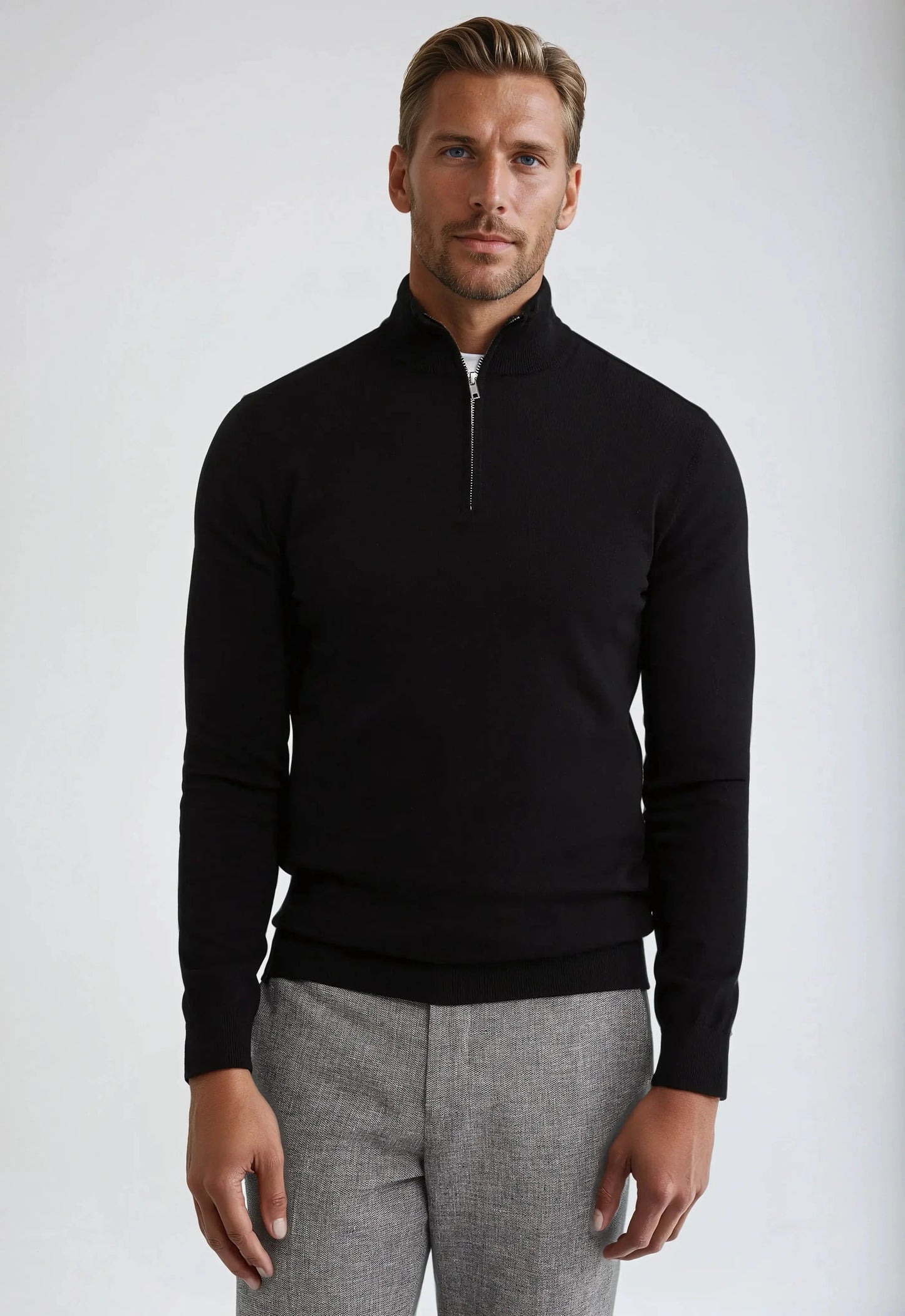 Men's Quarter Zip Sweater Wool Old Money Style