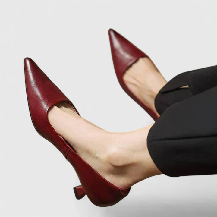 Vera Women's Pointed Toe Kitten Heels Burgundy - Fashinoza