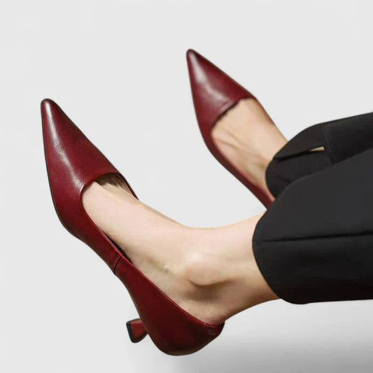Vera Women's Pointed Toe Kitten Heels Burgundy - Fashinoza