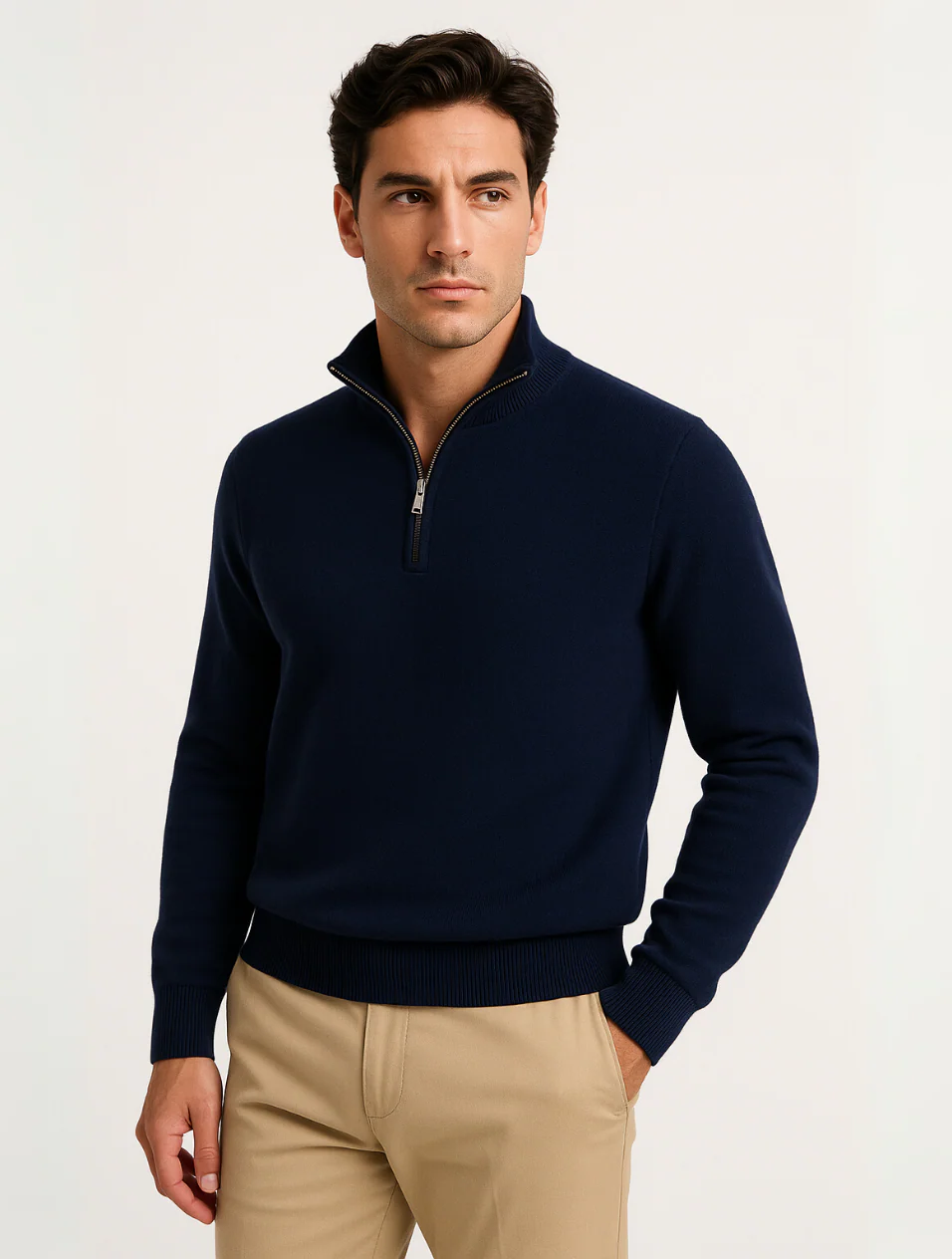 Men's Navy Blue Half-Zip Sweater