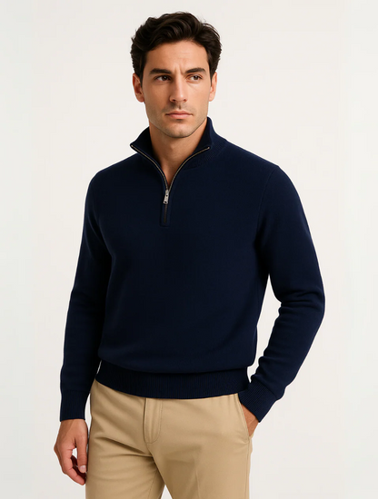Men's Navy Blue Half-Zip Sweater