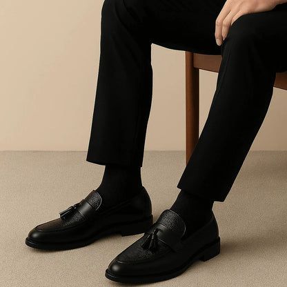 Men's Leather Tassel Loafers Formal Black