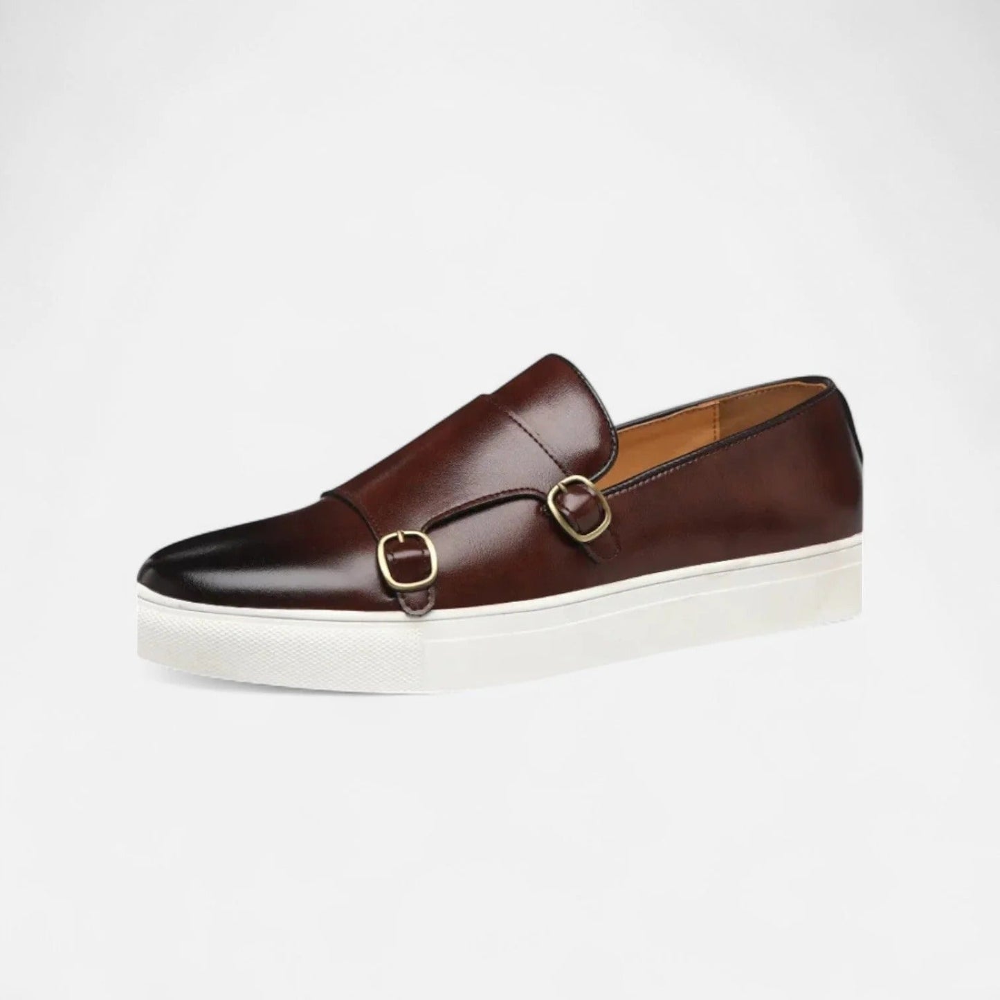 Men's Leather Double Monk Strap Loafers - Fashinoza