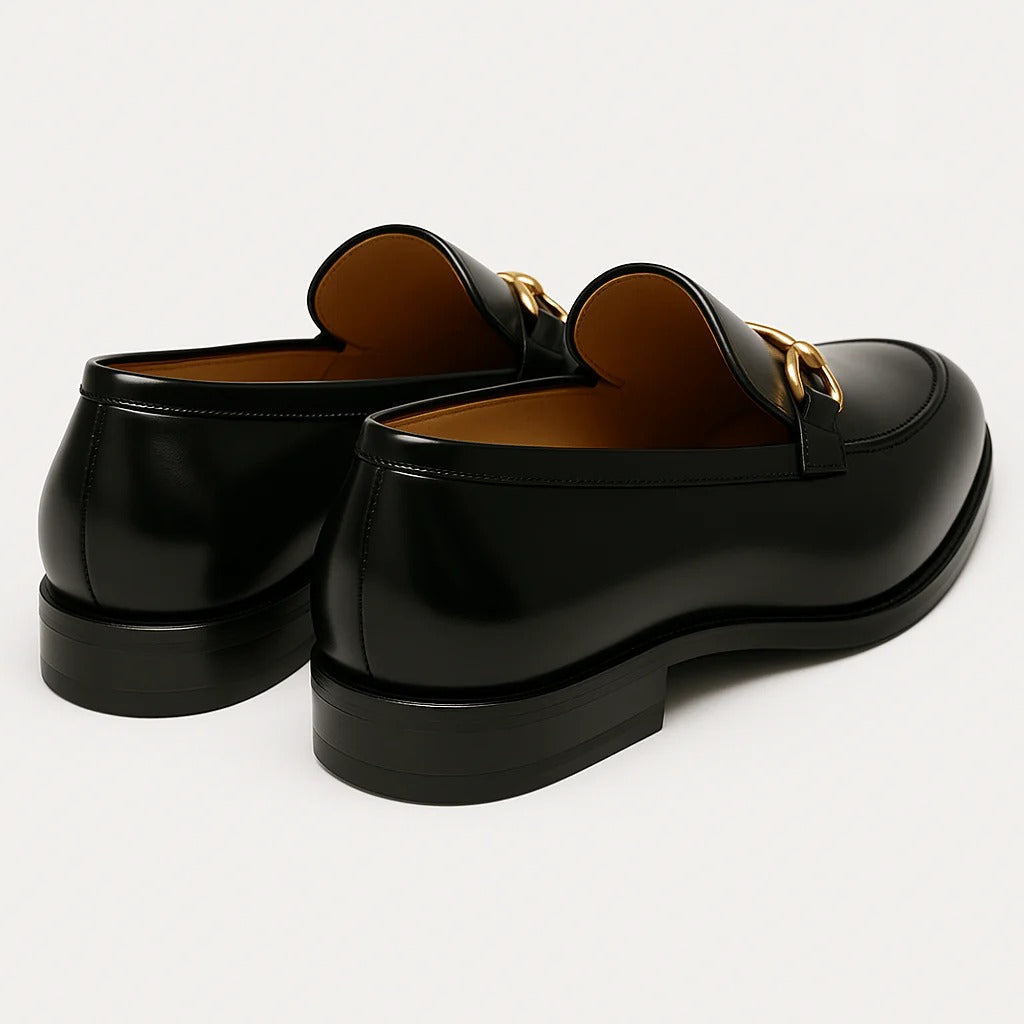 Men's Black Leather Horsebit Loafers