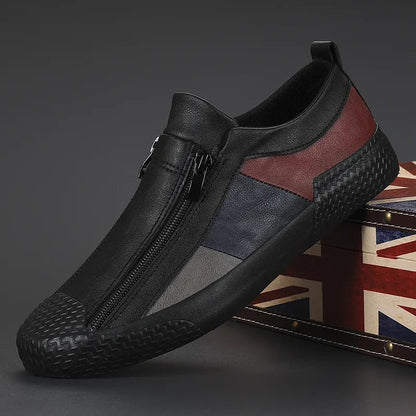 Men's Leather Sneakers Zip Closure Brown