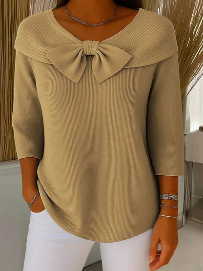 Women's Round Neck Sweater with Bow Detail