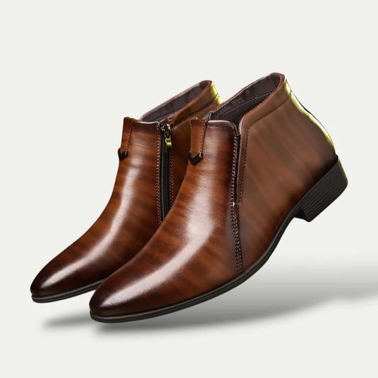Men's Leather Ankle Boots Vintage Business Dress Shoes - Fashinoza