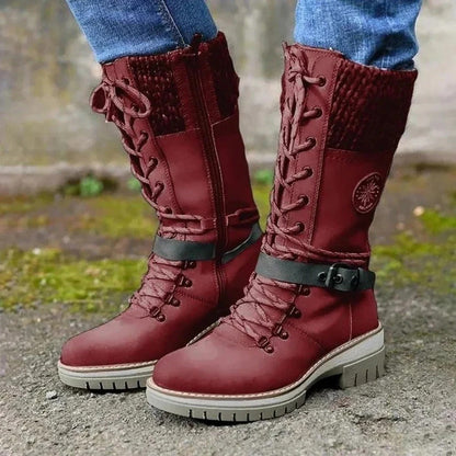 Women's Lace-Up Boots Side Zipper