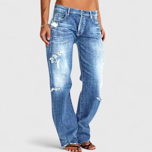 Women's Distressed Straight Leg Low Rise Jeans - Fashinoza