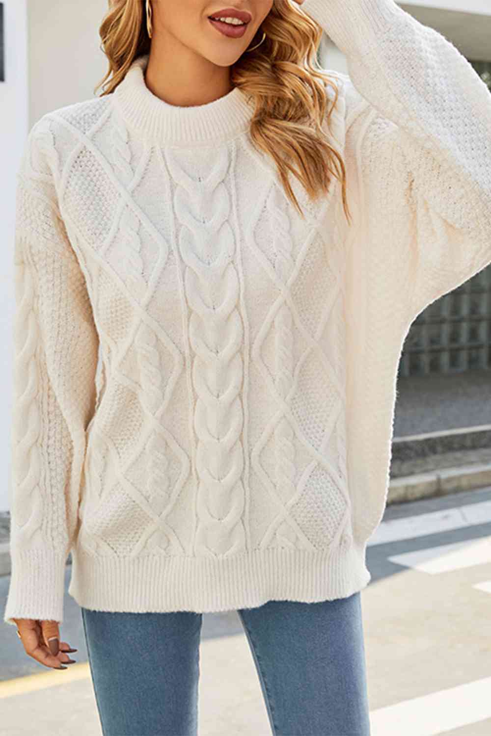 Women's Oversized Cable Knit Sweater - Fashinoza